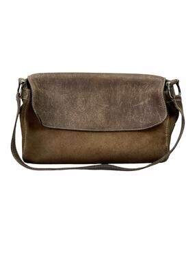 Davide Cenci Womens Brown Suede Leather Flap Front Hobo Shoulder Bag Handbag